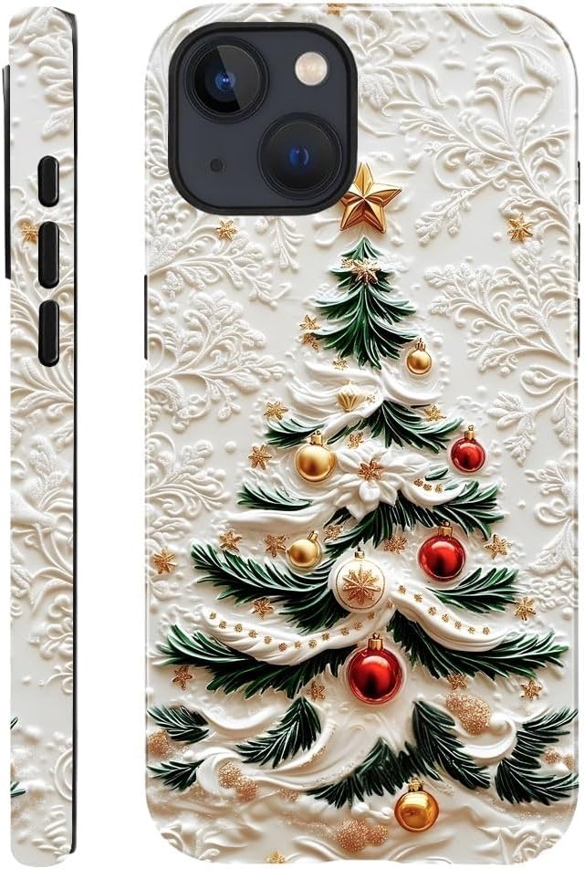 DAIZAG Case Compatible with iPhone 13,Glossy Durable Shock Protection Cover for Girl Women,Christmas Tree Snowflake Pattern Christmas Tree Snowflake Pattern iPhone 13