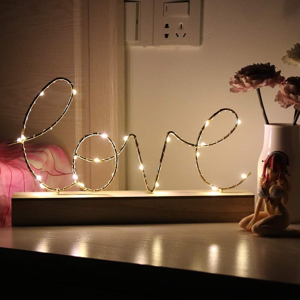 GUOCHENG Love Alphabet Letter Light Battery Operated LED Table Lamps Love Romantic Decorative Mood Lights Starry String Night Light, Wedding Christmas Bedroom Decor(Metal Love) image 3