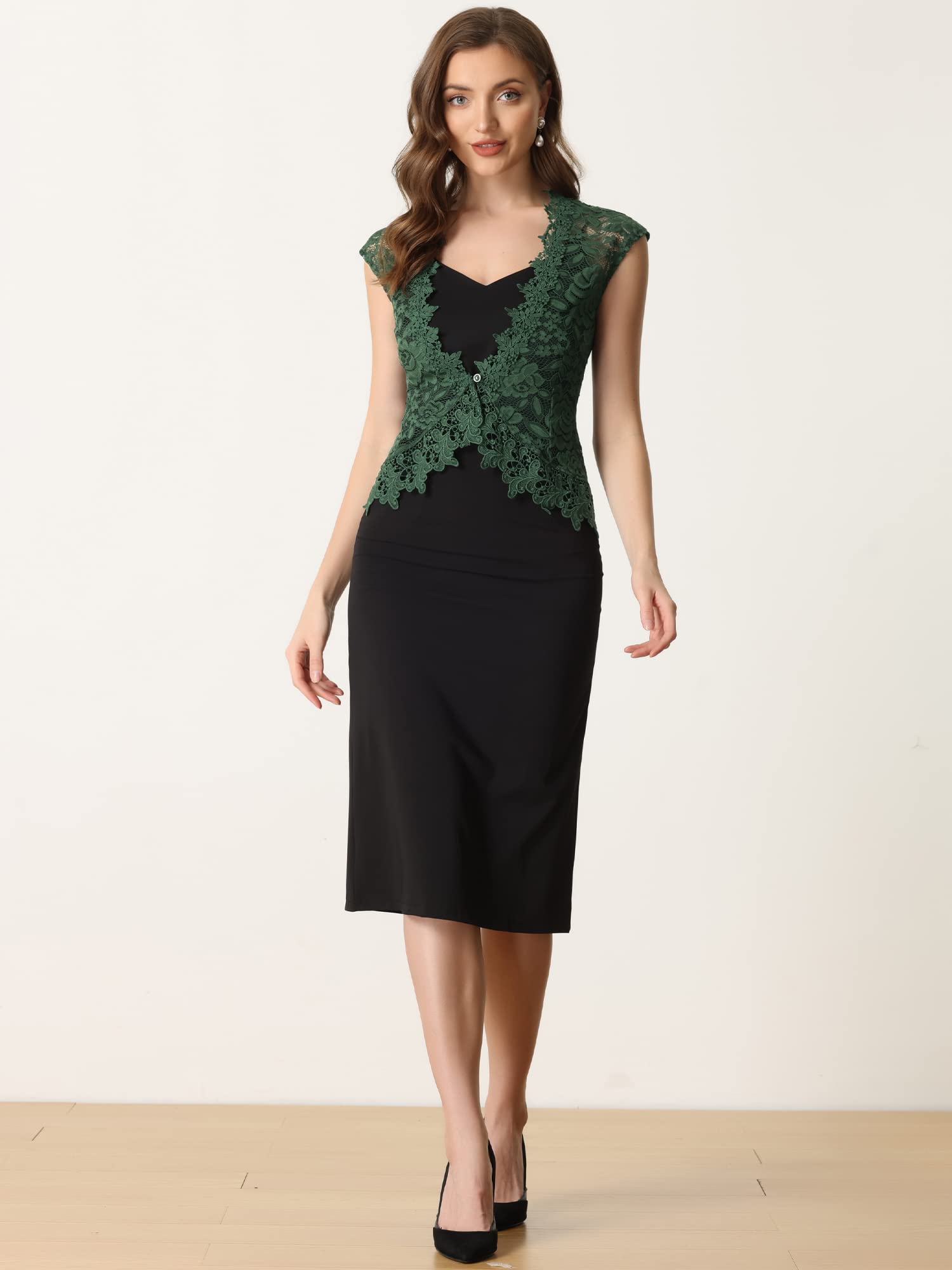 Allegra K Boléro en dentelle florale pour femme, invitée de mariage, manches courtes, boléro formel transparent | Ouverture légère sur le devant. Polyvalent pour un usage quotidien, au bureau. Élégante option de soirée. Doux au toucher
