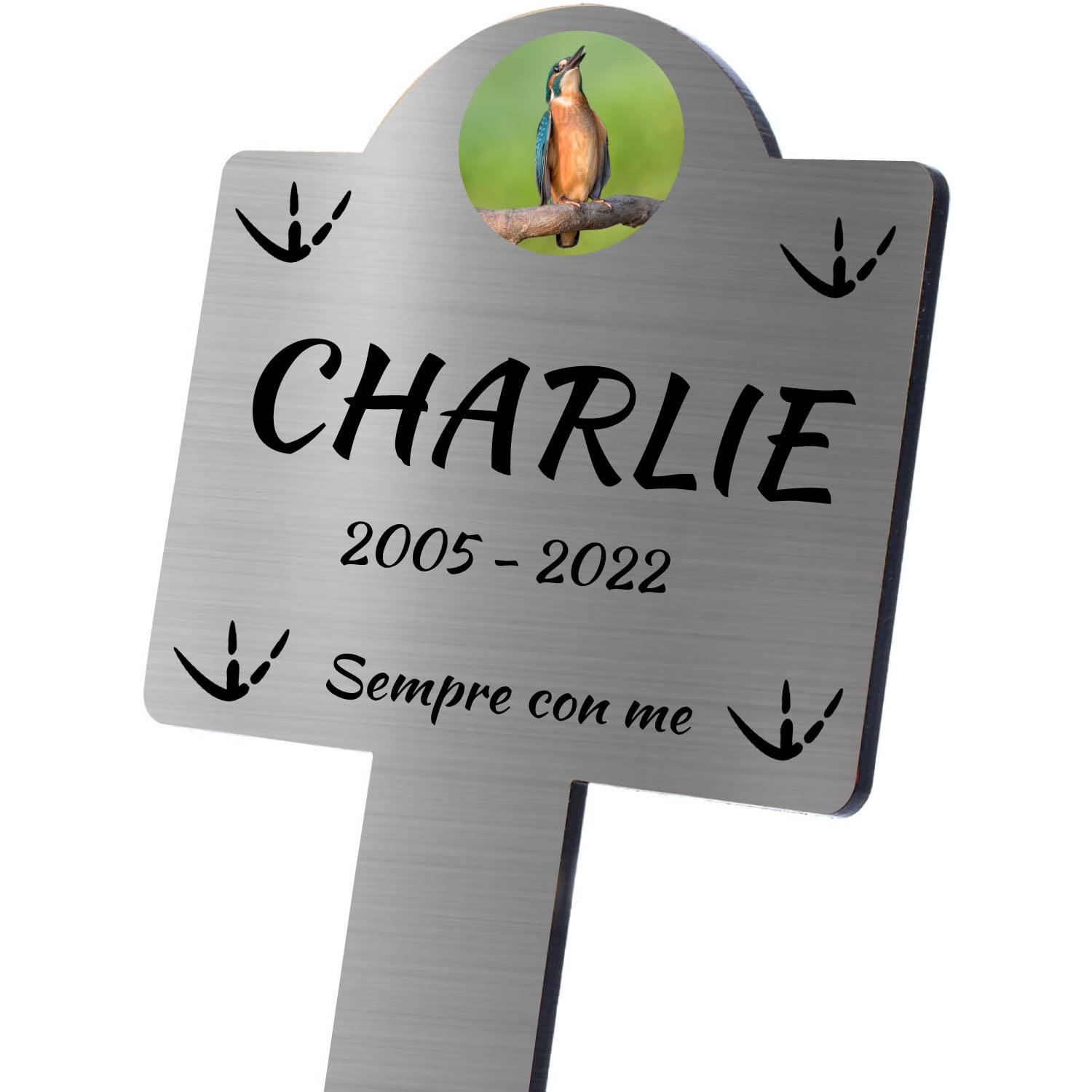 GFD Targhetta commemorativa da Giardino per Animali Domestici. Uso Esterno, Personalizzabile, Impermeabile. Mis 25x12 cm (Argento)