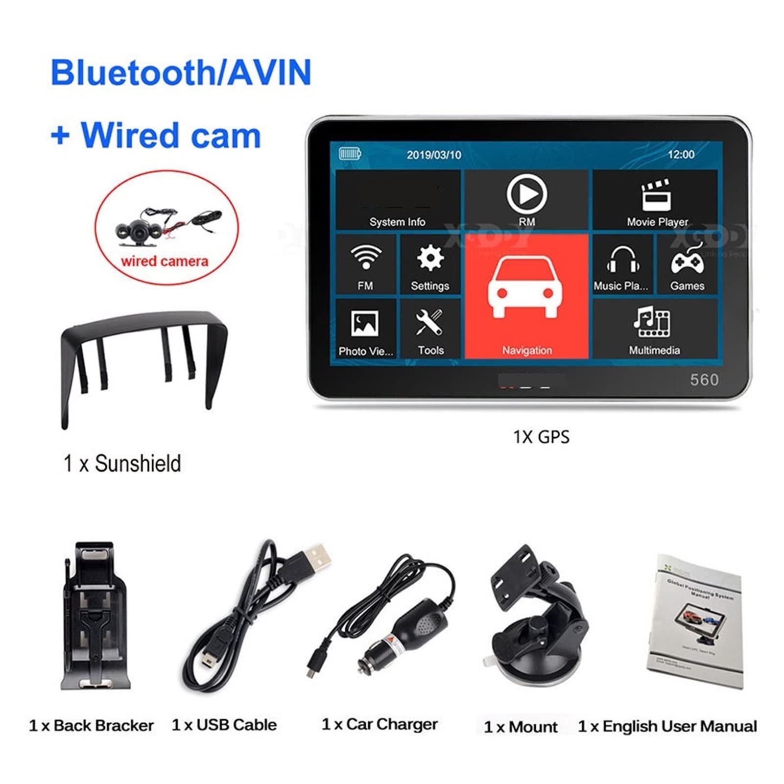 Navigazione GPS per camion, camper, auto 5 '' auto Turck GPS Navigazione 26. 5m + 8 GB FM Sat NAV Navitel Navitel Russia Mappa Facile da usare (Color : Noir, Size : BT add wired)