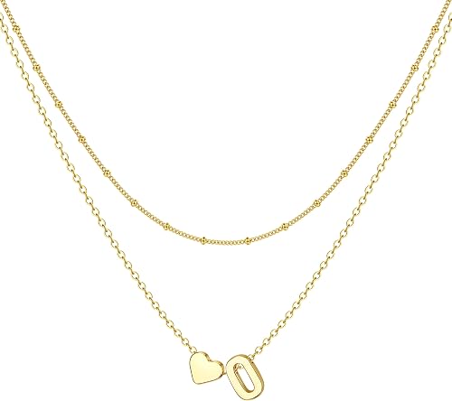 BodyBonita Collar Mujer con Inicial O en Forma de Corazón Chapado en Oro de 16 Q