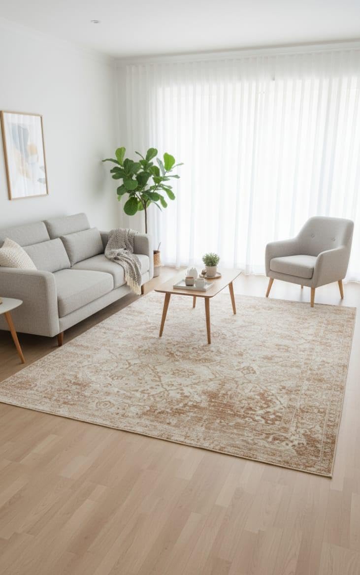 Super Soft Turkish Silk Touch Carpet for Living Room Hall 5x7 Feet (150x210 CM) | Washable Anti-Skid | Rust Traditional Metallic | Stain-Resistant Floor Rug for Bedroom Drawing Room-image-39