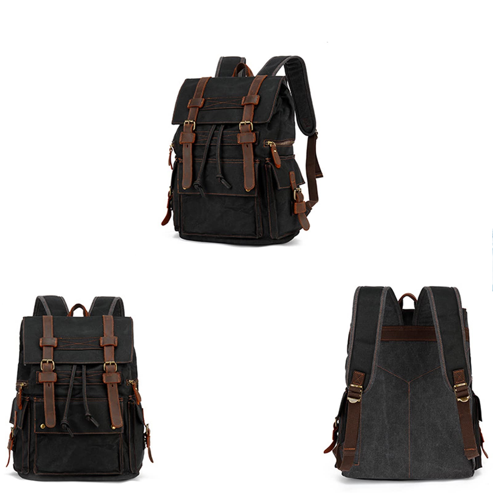 Mochila de hombro de cuero de lona para hombre, mochila vintage para laptop, mochila de viaje al aire libre, bolsa de equipaje grande, mochila para computadora