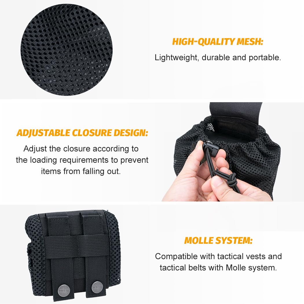 IDOGEAR SPORTS Tactical Molle Dump Pouch Foldable Mag-Net Drawstring Recycle Pouch Recovery Tool Pack for Molle Belt Tactical Vest Backpack (Black) - Image 4