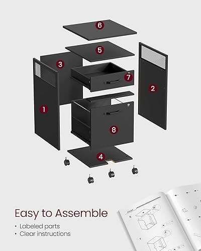 Miniatura 41 de VASAGLE Archivador móvil con ruedas, 2 cajones, estante abierto, para A4, tamaño carta, carpetas colgantes, gris carbón y negro tinta UOFC071B04