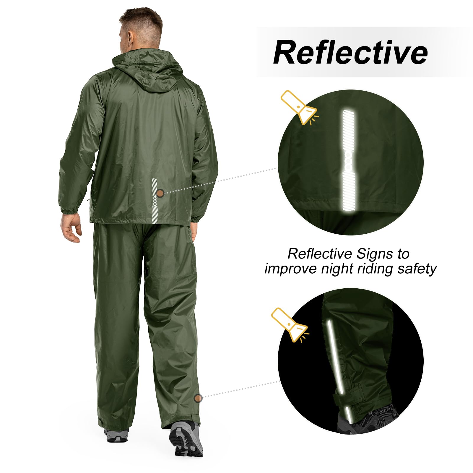 33,000ft Traje de lluvia para hombre y mujer, reflectante, impermeable, plegable, resistente al viento, chaqueta de lluvia y pantalones de lluvia con red interior, ropa impermeable para pesca,