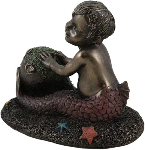 Miniatura 6 de Ebros Gift Merbaby - Figura náutica de océano para niño jugando con pez globo y estrella de mar en el suelo del mar de coral, 3.75 pulgadas de