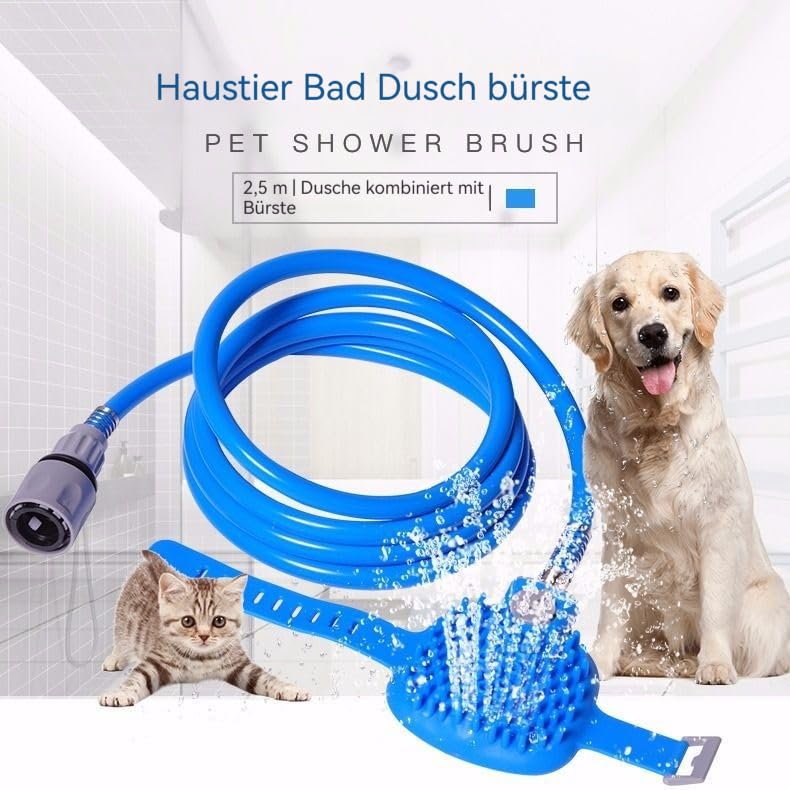 Hochdruck Haustier-Duschbrause mit 5 Funktionen & Massagebürste – sanfte Fellreinigung für Hunde & Katzen, universal am Waschbecken, Badewanne & Garten montierbar – ideal für Tierbesitzer