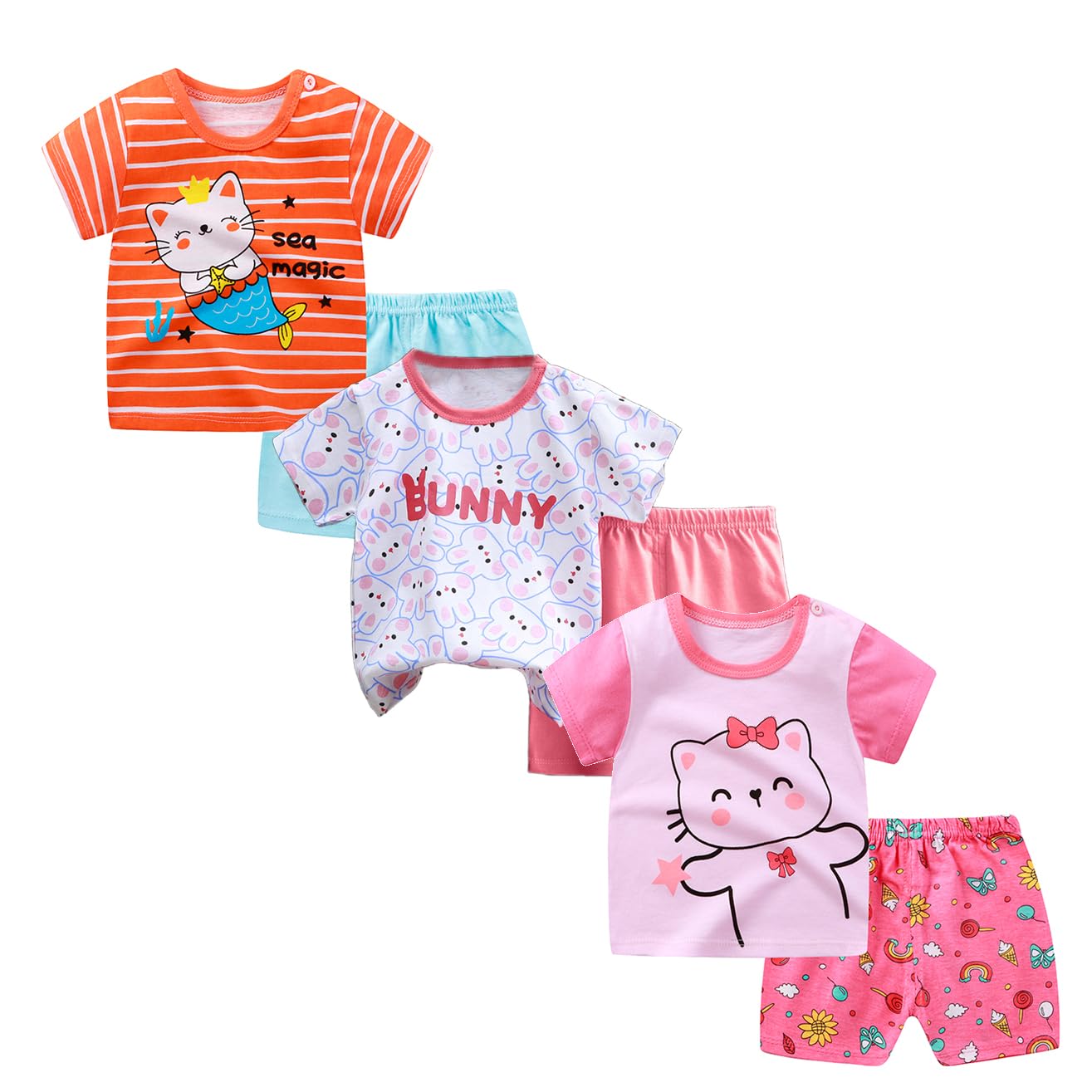 Bebé Niños Conjunto de 3 Juegos de Manga Corta y Pantalones Cortos de Media Manga, Paquete de 6 (con/sin Hebilla para el Hombro) — view 14