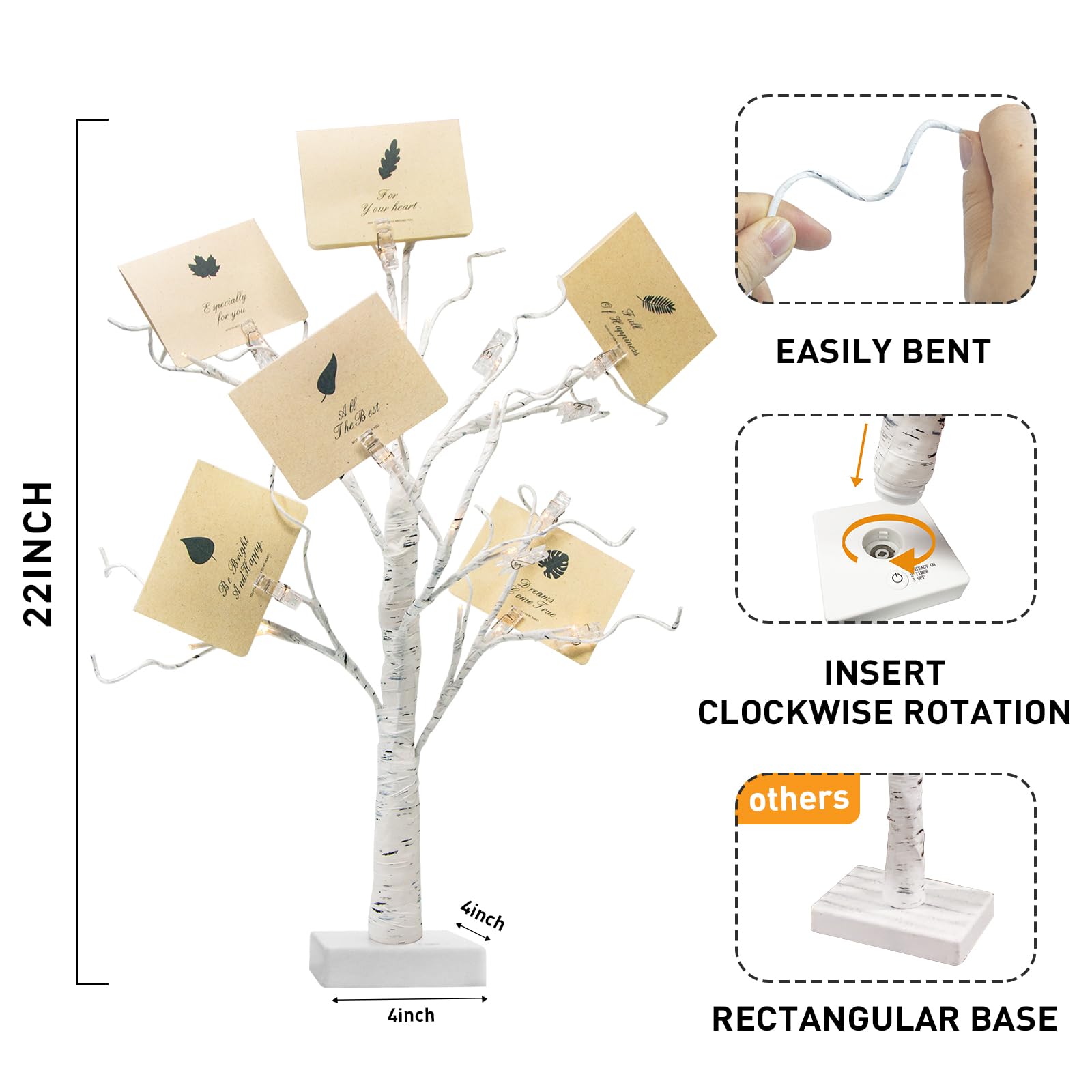 PEIDUO Set of 2 Money Trees, Lighted 22Inch 24LT White Birth Tree with Clips and Greeting Cards, Gift Card Holder for Birthday,Christmas, Wedding, Father's Day Graduation Gifts, Money Tree Gift Holder