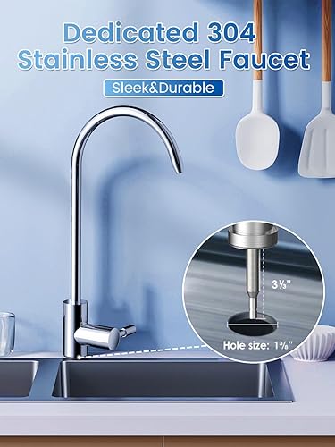 Miniatura 6 de Vortopt Sistema de filtro de agua para debajo del fregadero, filtración de agua certificada NSFANSI 53 y 42 de 19 quilates, reduce el plomo, el