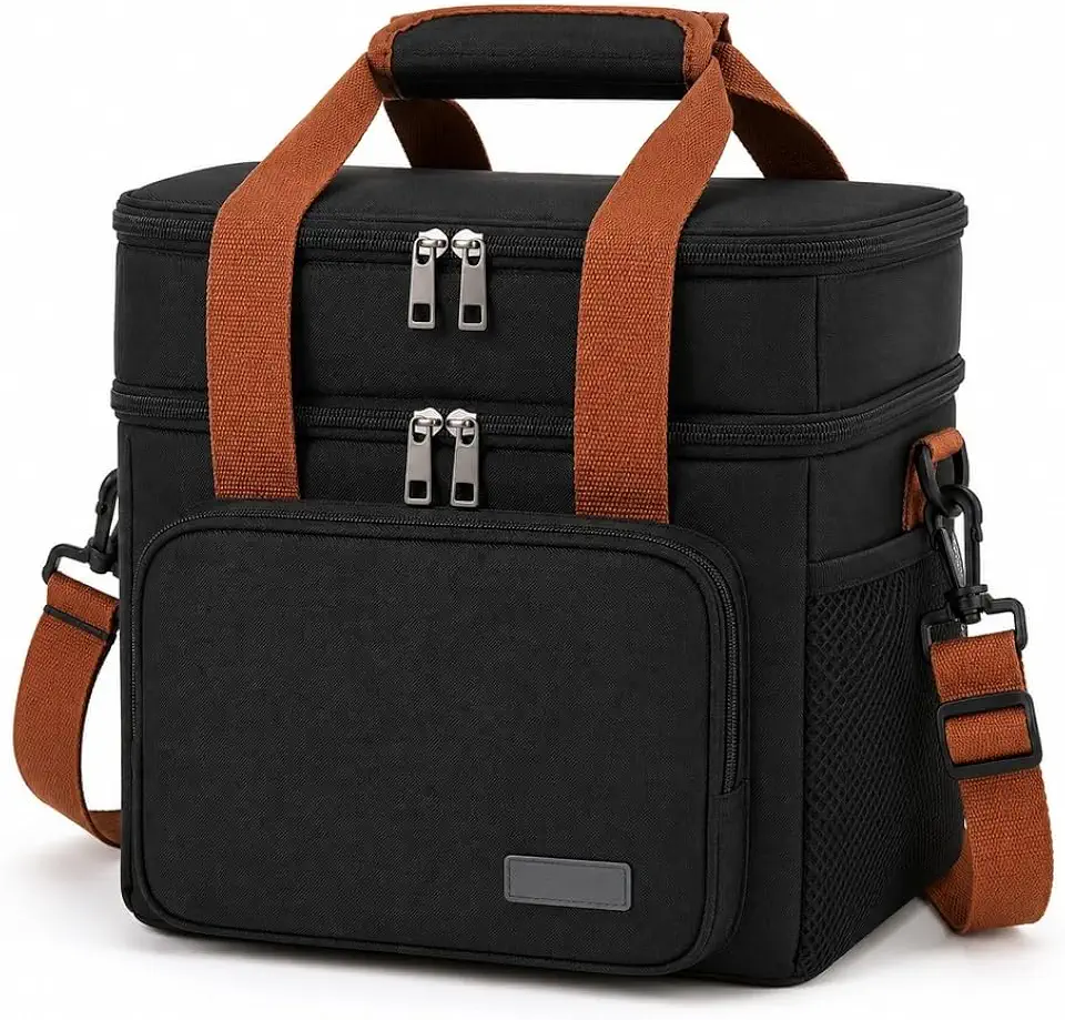 Bolsa Térmica 13L com 2 Compartimentos e Alça Ajustável, Lancheira Térmica para Marmita, Lanches, Trabalho, Academia, Escola, Viagem e Piquenique (Preta)