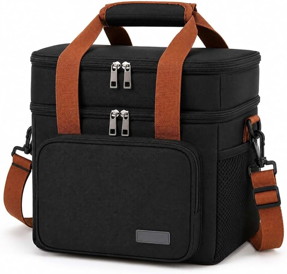 Bolsa Térmica 13L com 2 Compartimentos e Alça Ajustável, Lancheira Térmica para Marmita, Lanches, Trabalho, Academia, Escola, Viagem e Piquenique (Preta)