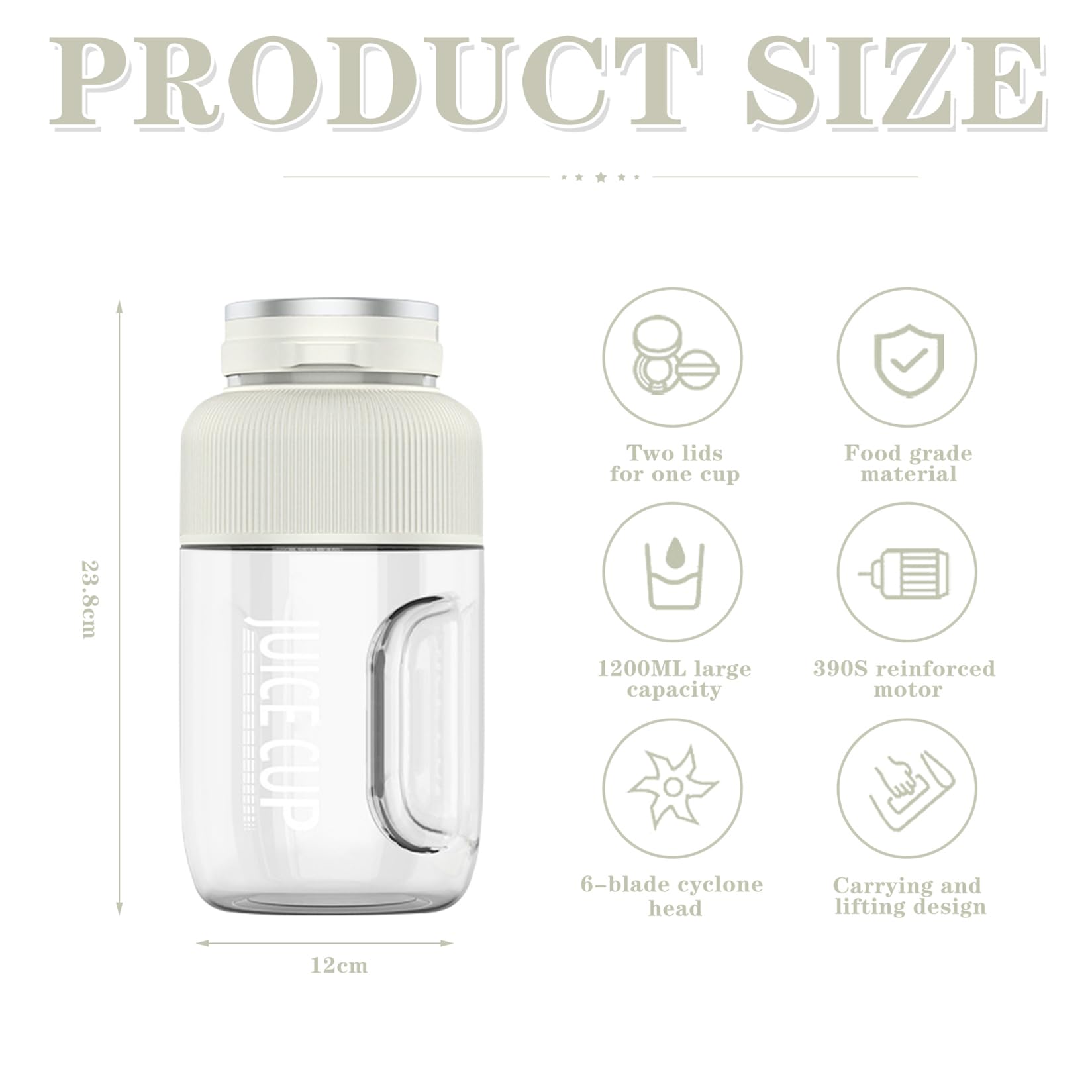 Elektrischer Tragbarer Mixer für Smoothies und Shakes,USB mit 6 Klingen für Saft Shake Smoothie und Babynahrung für Familie Outdoor Reisen für Saft, Babynahrung, Reisen, BPA-Free (Grün & Weiß)