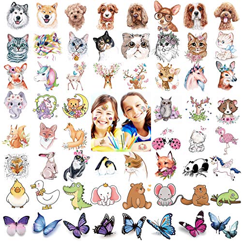 60 Sheets Animals Theme Temporary Tattoos for Kids, Animal Tattoos Featured Zoo Patterned Body Art Waterproof Temporary Tattoos Toddler Tattoos, Fake Waterproof Tattoos for Boys Girls