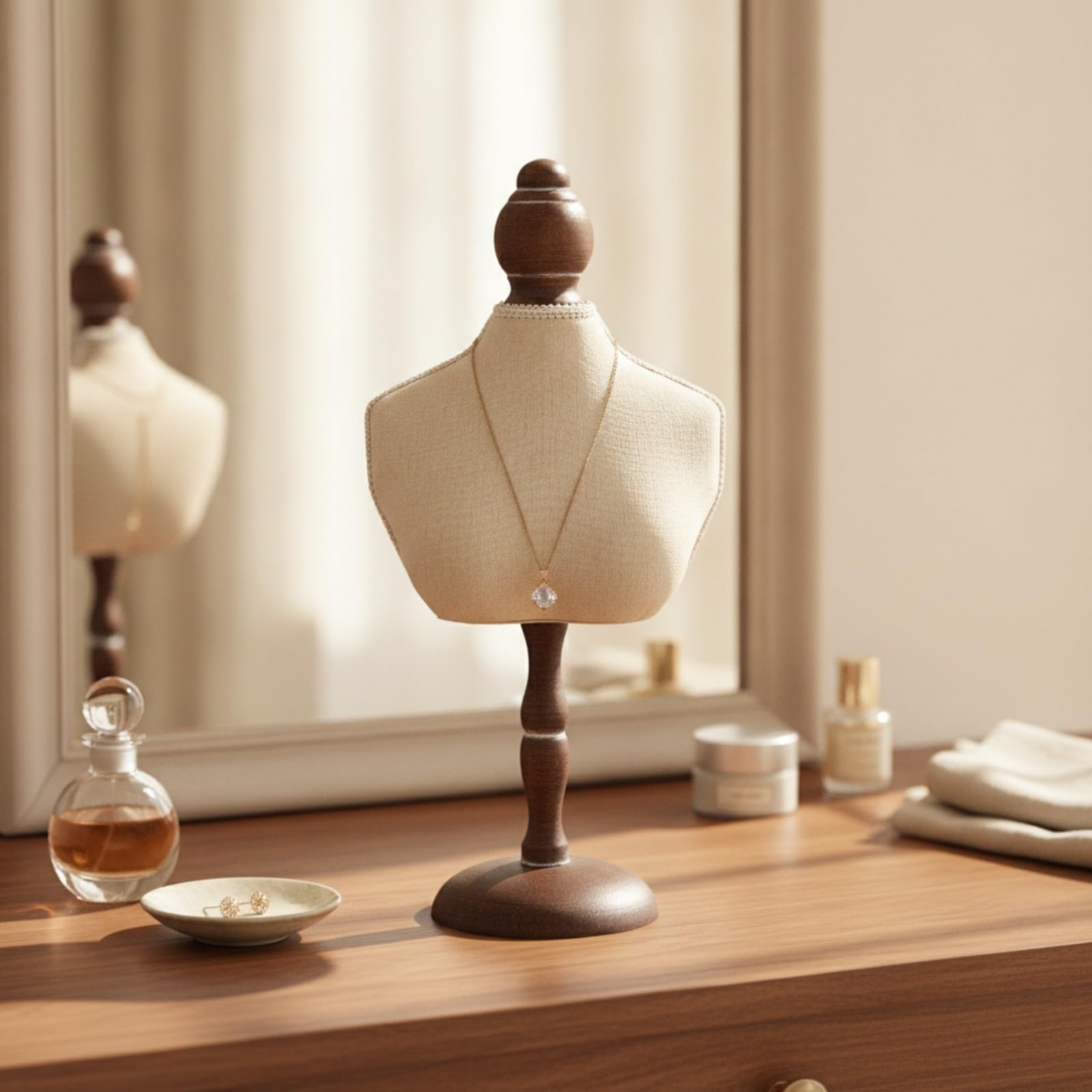 Buste Présentoir à Bijx Bureau fait Main Buste D'exposition Finial En Bois Robuste Porte-Collier pr, Court