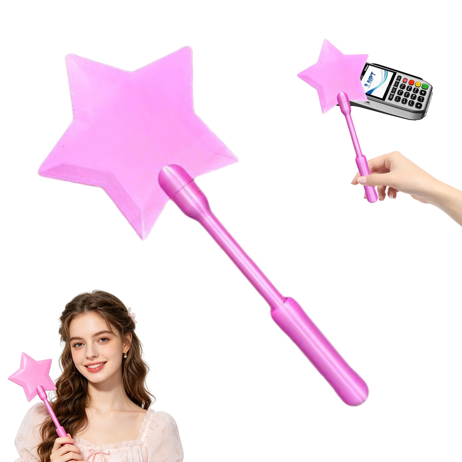 3D Printed Magic Wand Card Holder Star Shaped Tap to Pay Contactless Credit Card Wand for Kids Adults Tech Lovers Cosplay Magicians Fun Fairy Wand for Secure & Easy Checkout (Pink) — image 1