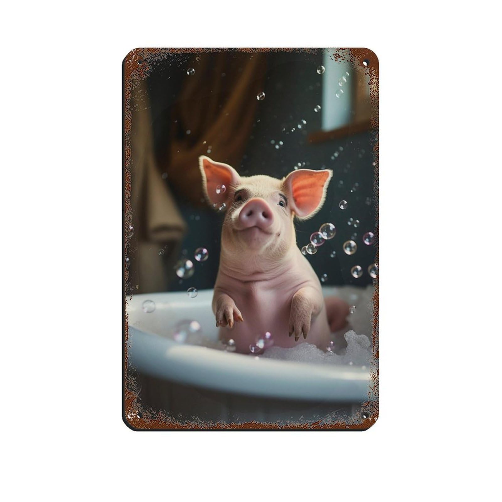 Pig Sitting in The Bath, Funny Bathroom Retro Poster Metal Tin Sign Chic Art Retro Iron Painting Bar People Cave Cafe Family Garage Poster Wall Decoration 8x12inch(20x30cm)