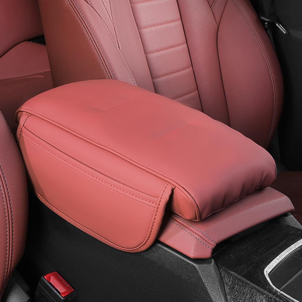 Car Armrest Box Booster Pad for Alfa Romeo MiTo (955) Mito/Giulia Quadrifoglio QV/Brera (Type 939) V6/Q4/JTDM/JTS, Memory Foam Car Arm Rest Padded Cover Car Interior Accessories,Red
