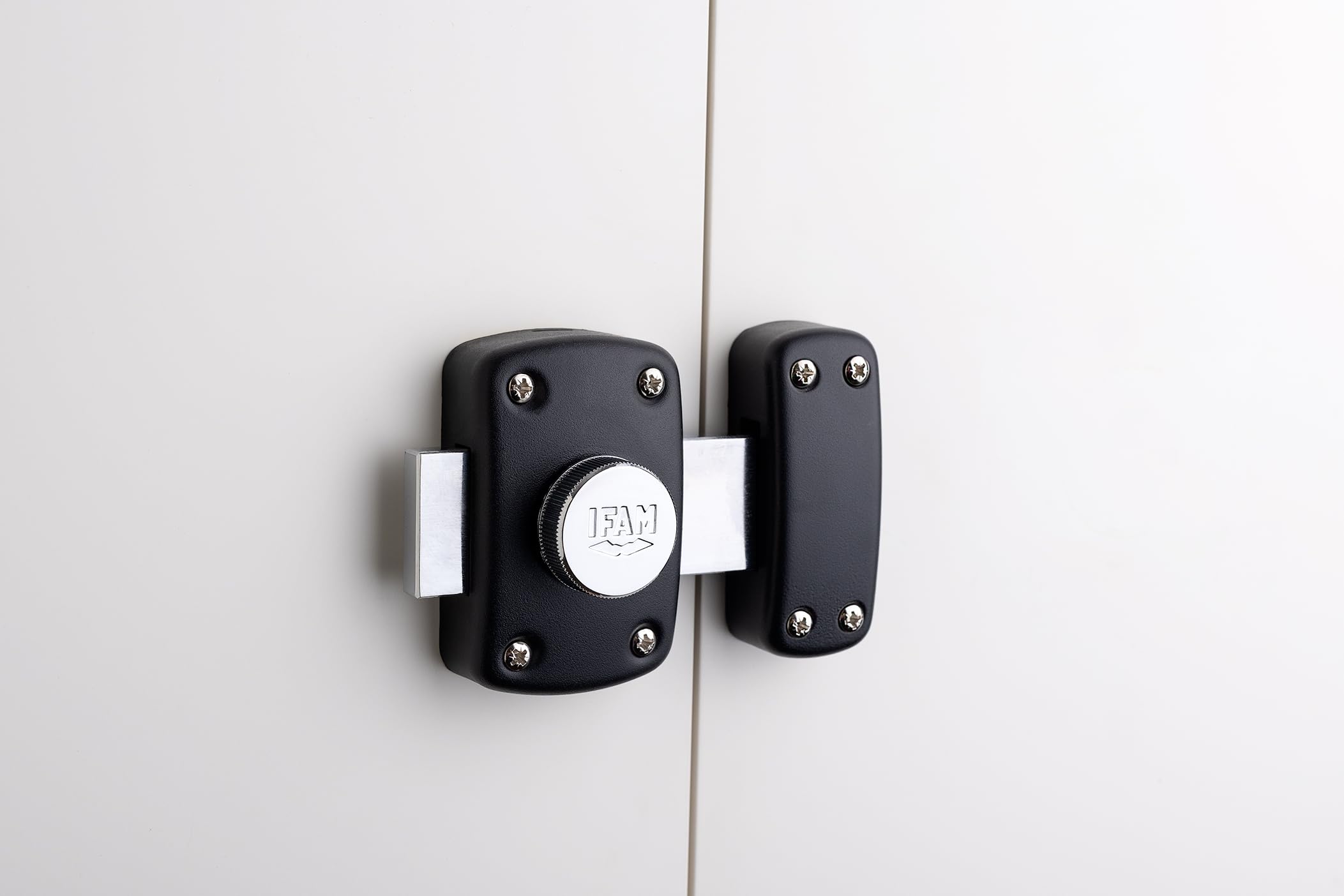 IFAM Verrou coulissant B6, boulon rotatif, verrou antivol pour porte, serrure superposée, levier 110 mm, 2 tours, 6 pistons, 3 clés de sécurité, idéal pour portes intérieures, couleur noire