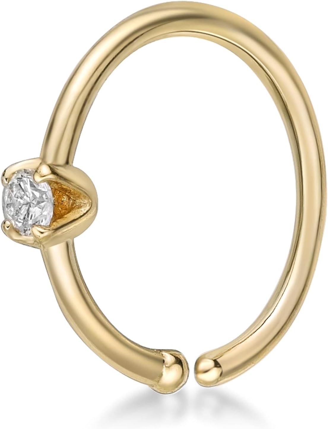Lavari Jewelers 0.02 Carat Diamond Hoop Nose Ring for Women - 14k White or Yellow Gold 1.7 mm Nose Ring for Her - 20 Gauge Unisex Hypoallergenic Nostril Piercing Jewelry - 20G Body Piercing for Men