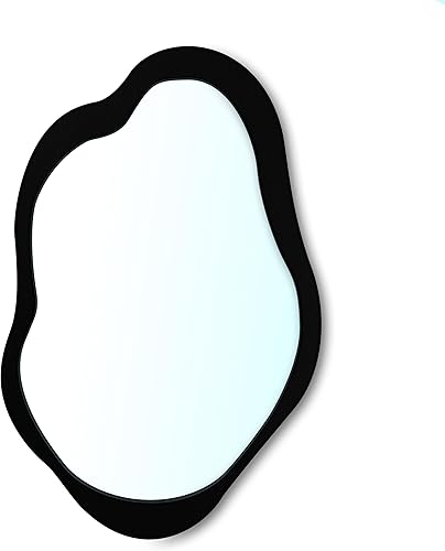 Miniatura 5 de Espejo de pared irregular de 42 x 28 pulgadas, espejo de pared con marco negro de madera, espejo de pared asimétrico ondulado para sala de estar,