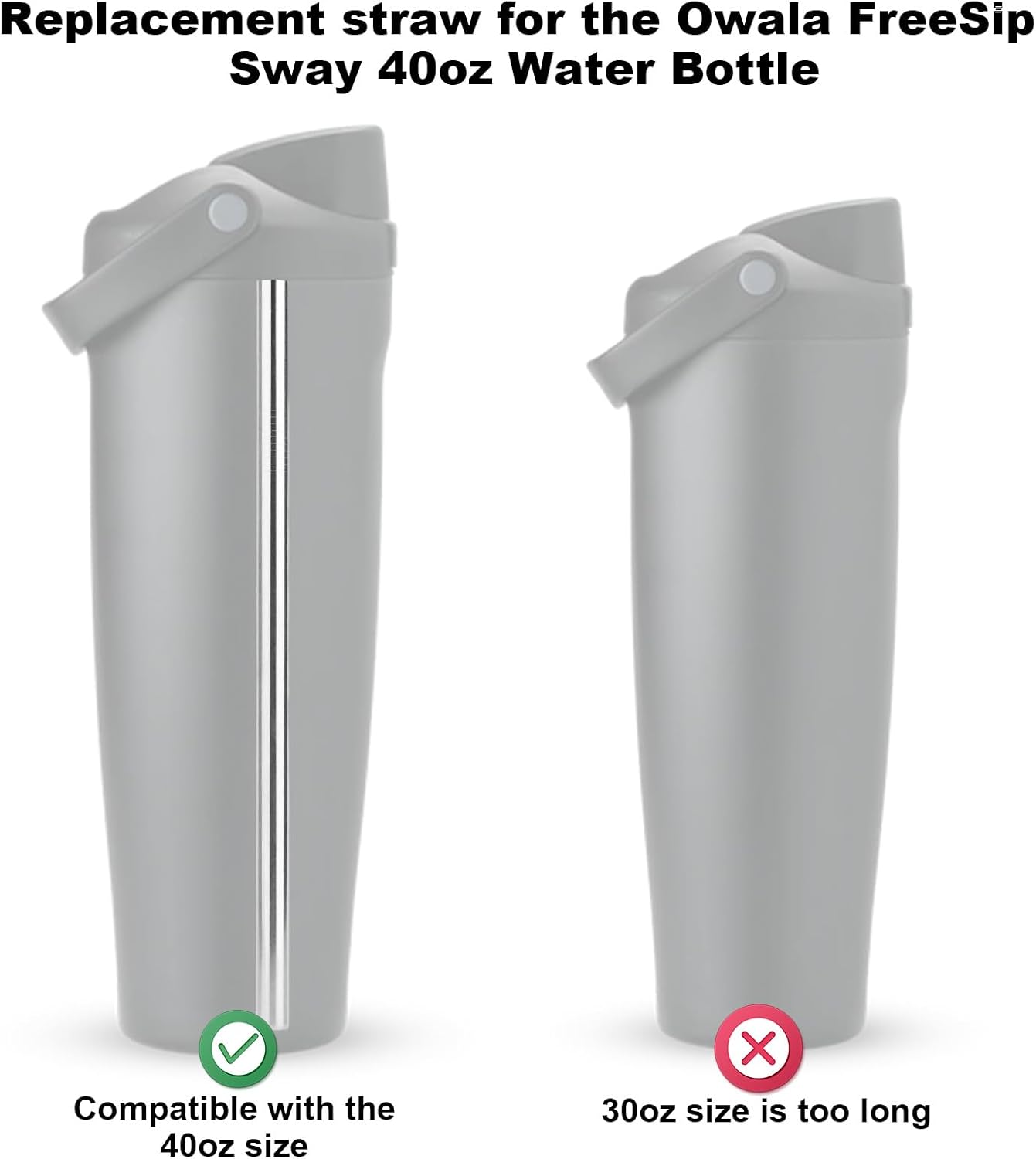 6pcs Straw Replacement Set Compatible with Owala FreeSip Sway 40oz Water Bottle, Stainless Steel Metal Tumbler Cup Straws with Cleaning Cleaner Brush Reusable Water Bottle Parts Accessories - Image 3