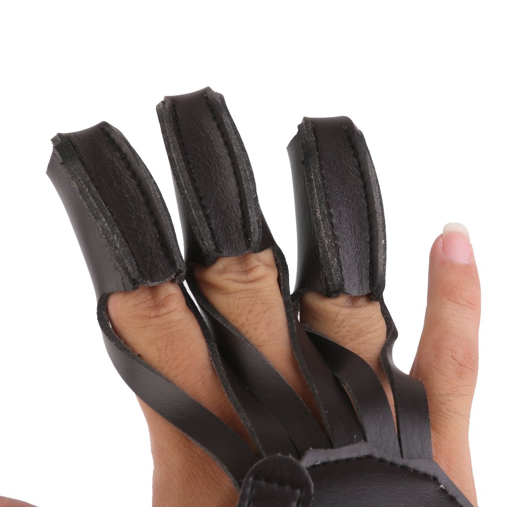 Pelle Di Mucca Caccia Tiro Con L'arco A Tre Dita Tiro Protettore Guanto Nero