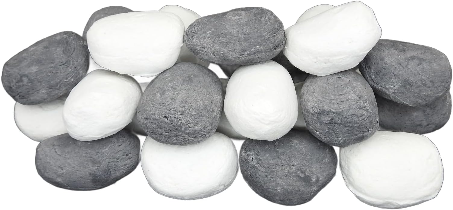 10 Gas Fire Replacement Large Pebbles Coals 5 Grey & 5 White Ceramic Pebbles for Gas, LPG, Bio Ethanol and Electric Fires. Approximate size 70mm x 50mm x 40mm