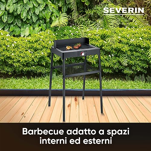 SEVERIN PG 8568 Barbecue elettrico 2200W in alluminio pressofuso con stand con mensola, Grill elettrico con piastra scanalata, Griglia da tavolo per interni ed esterni, Nero - 3