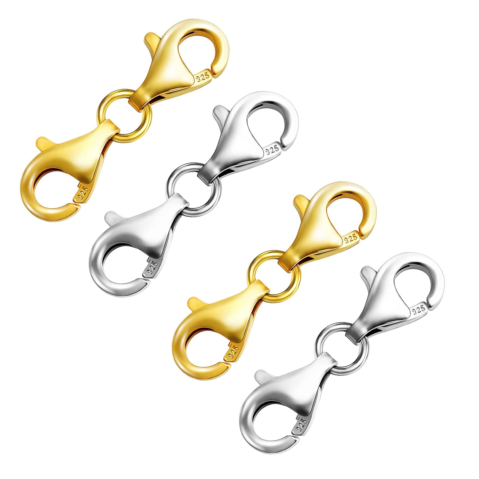 Zpsolution925 Sterling Silver Double Lobster Clasp Extender Double Opening Necklace Clasp Double Claw Connector Bracelet Extension Clasps for Jewelry Making (Gold & Silver)