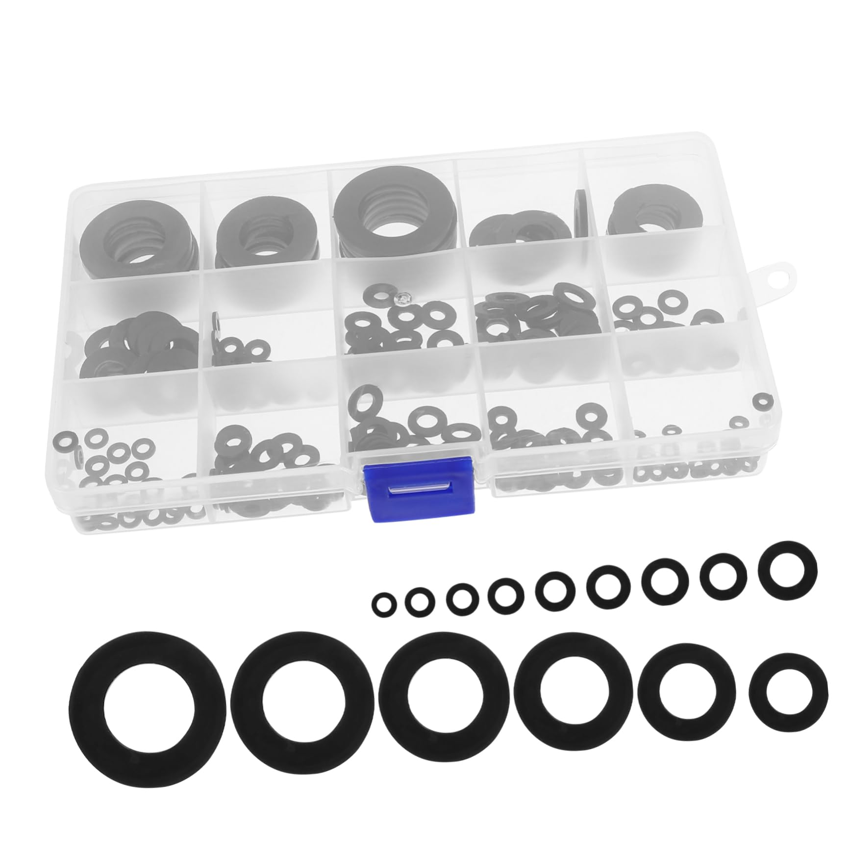 OSALADI Guarnizioni Rubinetto 215 Pezzi, Rondella di Tenuta in Plastica Nera, Assortimento Piatto e Smussato per Lavandino Bagno e Cucina, Riparazione Perdite