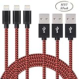 Cordify 3Pack 10FT Nylon Braided 8Pin Lightning to USB Charging Cable Cord with Aluminum Connector Compatible with iPhone 7/7+/6/6s/6 plus/6s+, 5c/5s/5/SE, iPad /iPod & More (Red)
