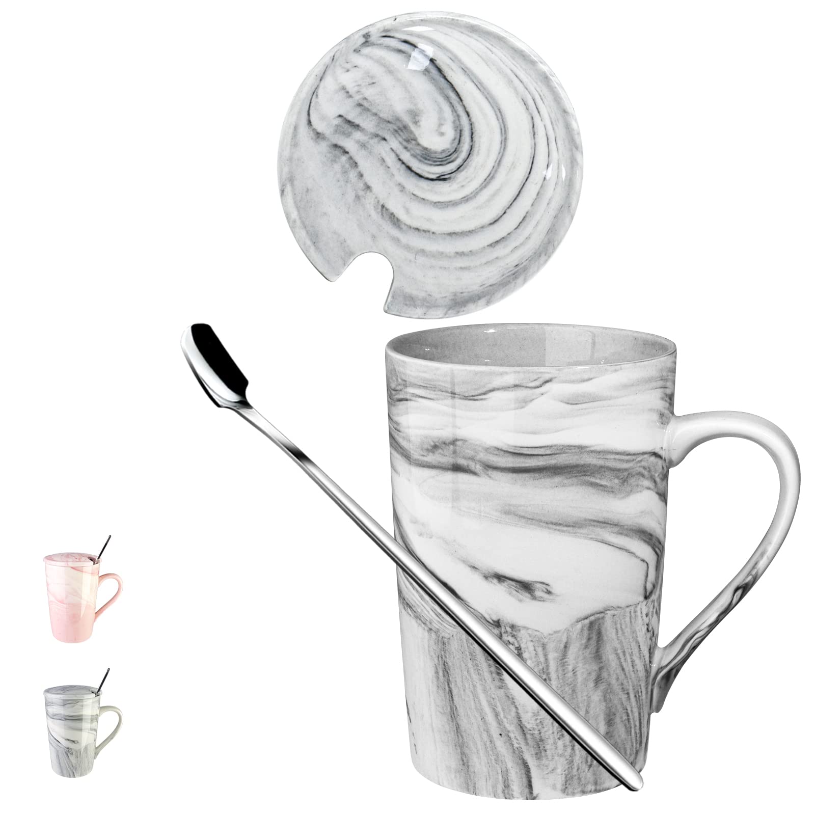 Photo 1 of Coffee Cups Ceramic, 12 OZ Ceramic Coffee Mug with Lid and Stainless Steel Spoon, Ceramic Mug for Tea Latte Cappuccino Hot Chocolate, Ceramic Coffee Mugs for Men, The Office Mug Gray, 1 Pcs