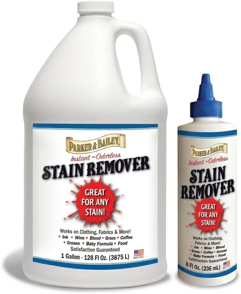 Parker & Bailey Stain Remover Set – 8 oz & 1 Gallon Refill, Laundry Spot Cleaner for Clothing, Carpet & Upholstery, Removes Ink, Grease, Blood, Wine & Food Stains