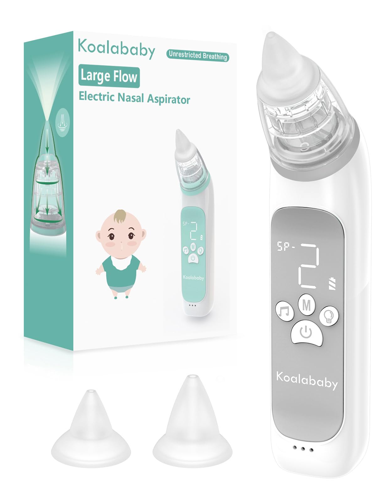 Koalababy Aspiratore nasale automatico del bambino, ventosa per naso elettrico, aspirazione del naso per bambino, ricaricabile, con musica e luce, grigio