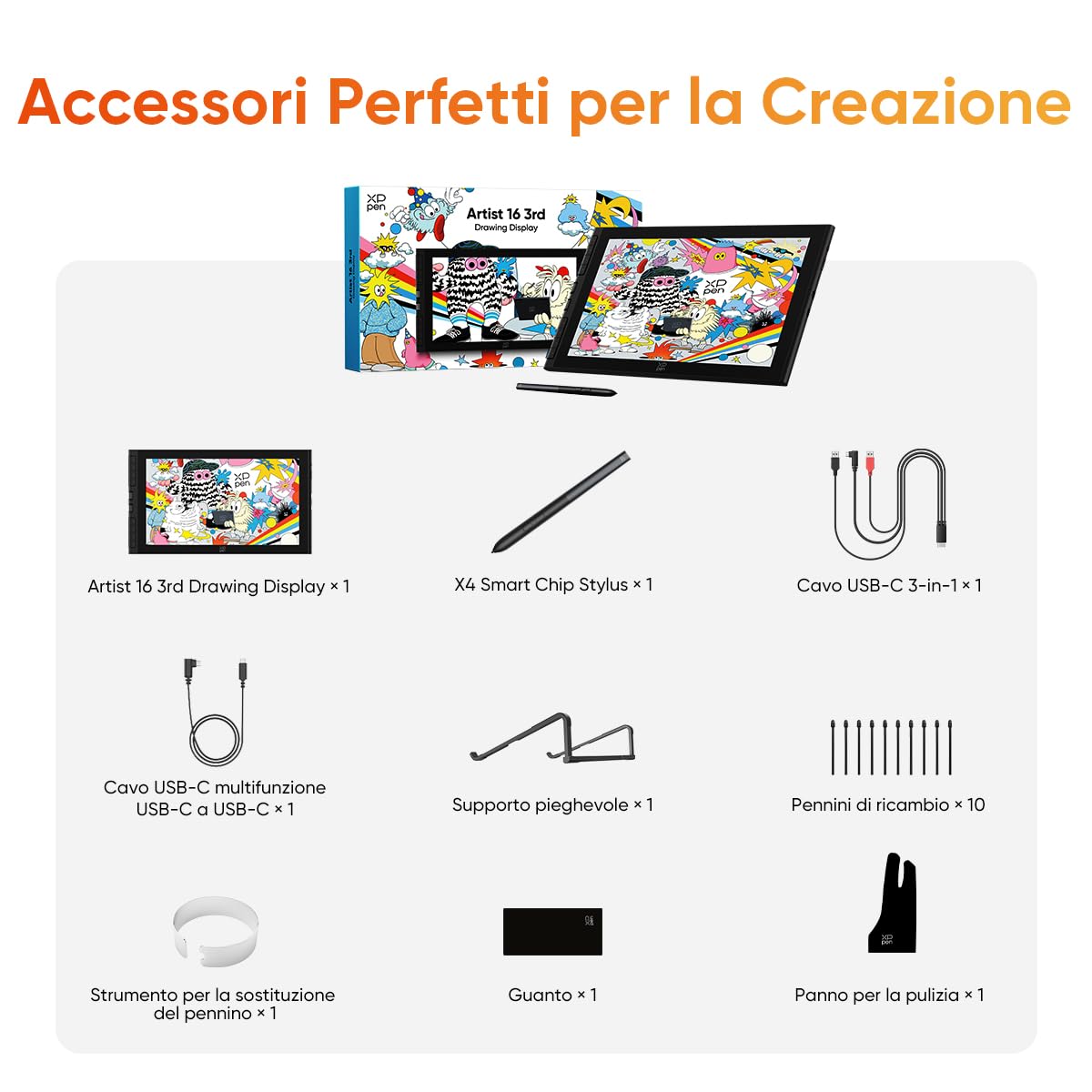 XPPen Tablet grafico da 15,4 pollici con display Artist 16 3rd, con X4 Smart Chip Stylus, 16384 livelli di pressione, innovativo X-Dial Shortcut