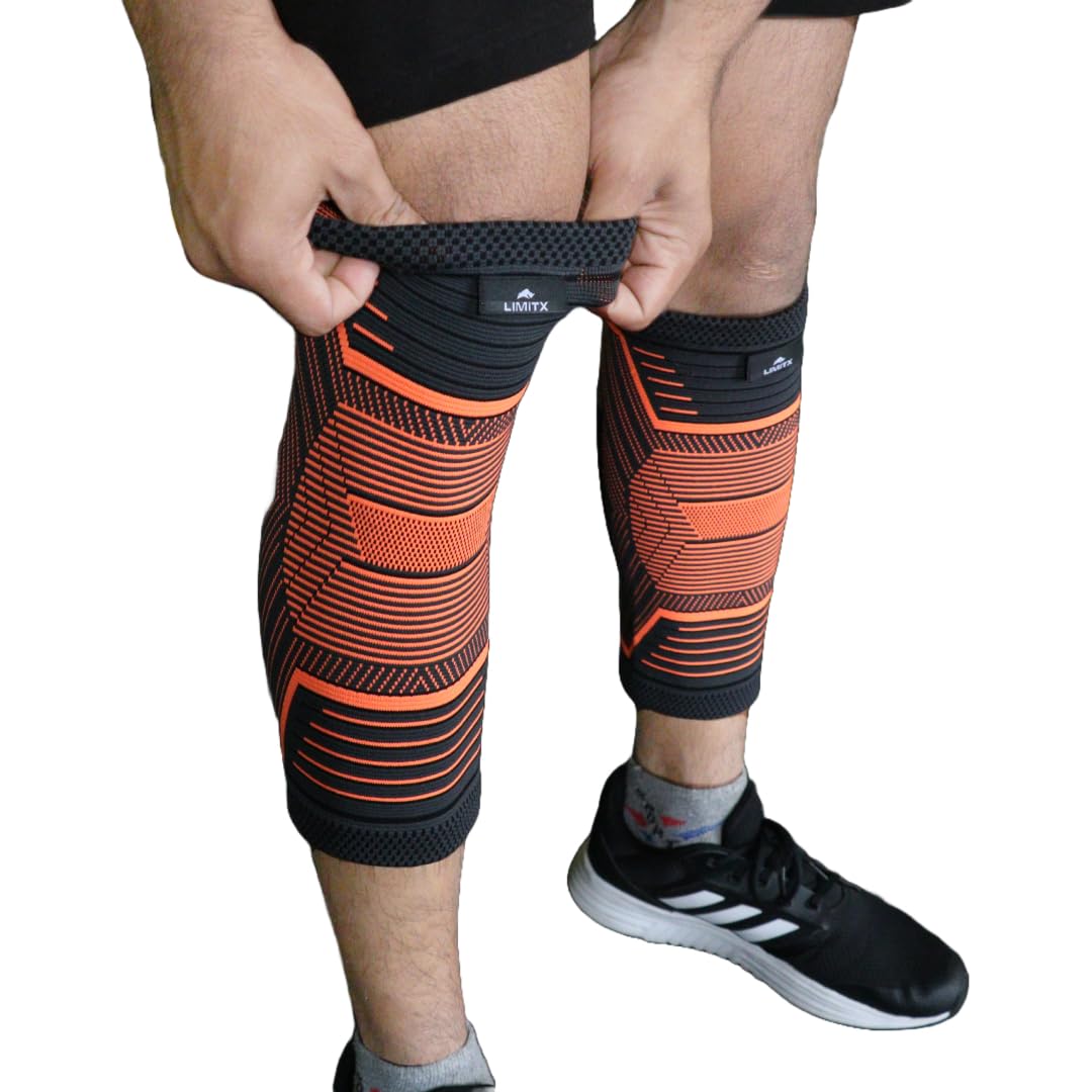 LimitX Knee Support Sleeve Pair | Advanced Knee Care | Helps Stabilize Injured/Recovering Knee | Provides Protective Care | Suited for all Types of Sports Activities | Orange - Medium (B0CNG46LCB) Amazon Price History, Amazon Price Tracker