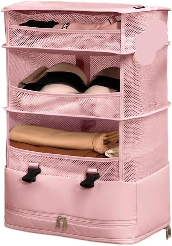 1pc Multifunctional Three-layer Hanging Travel Storage Bag Household Supplies Clothing Organizer Closet(Red)