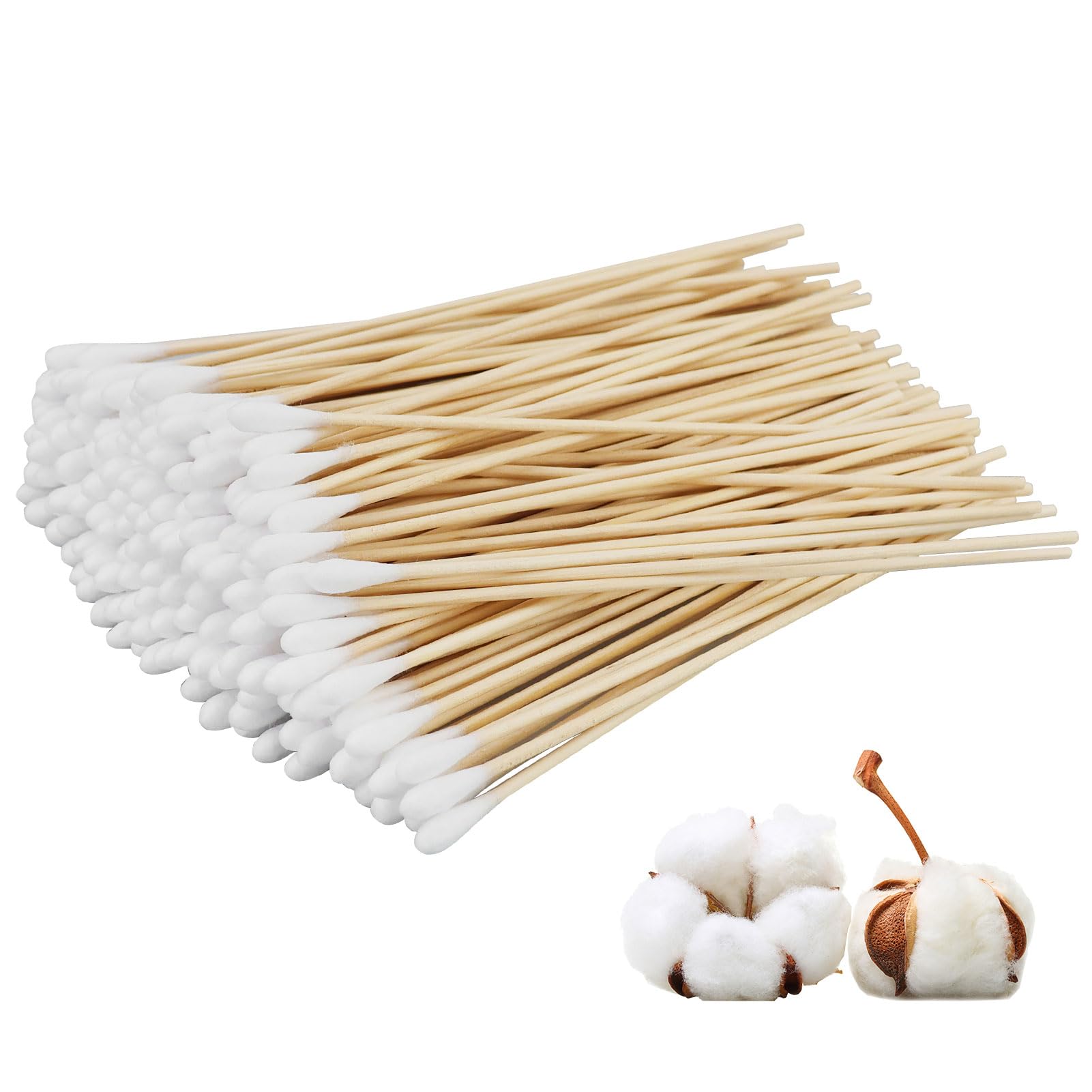 Confezione da 200 tamponi di cotone lunghi 15 cm a testa grande tamponi per orecchie lunghi, tamponi di pulizia in legno a testa grande per trucco, pulizia, sopracciglia, bellezza, unghie