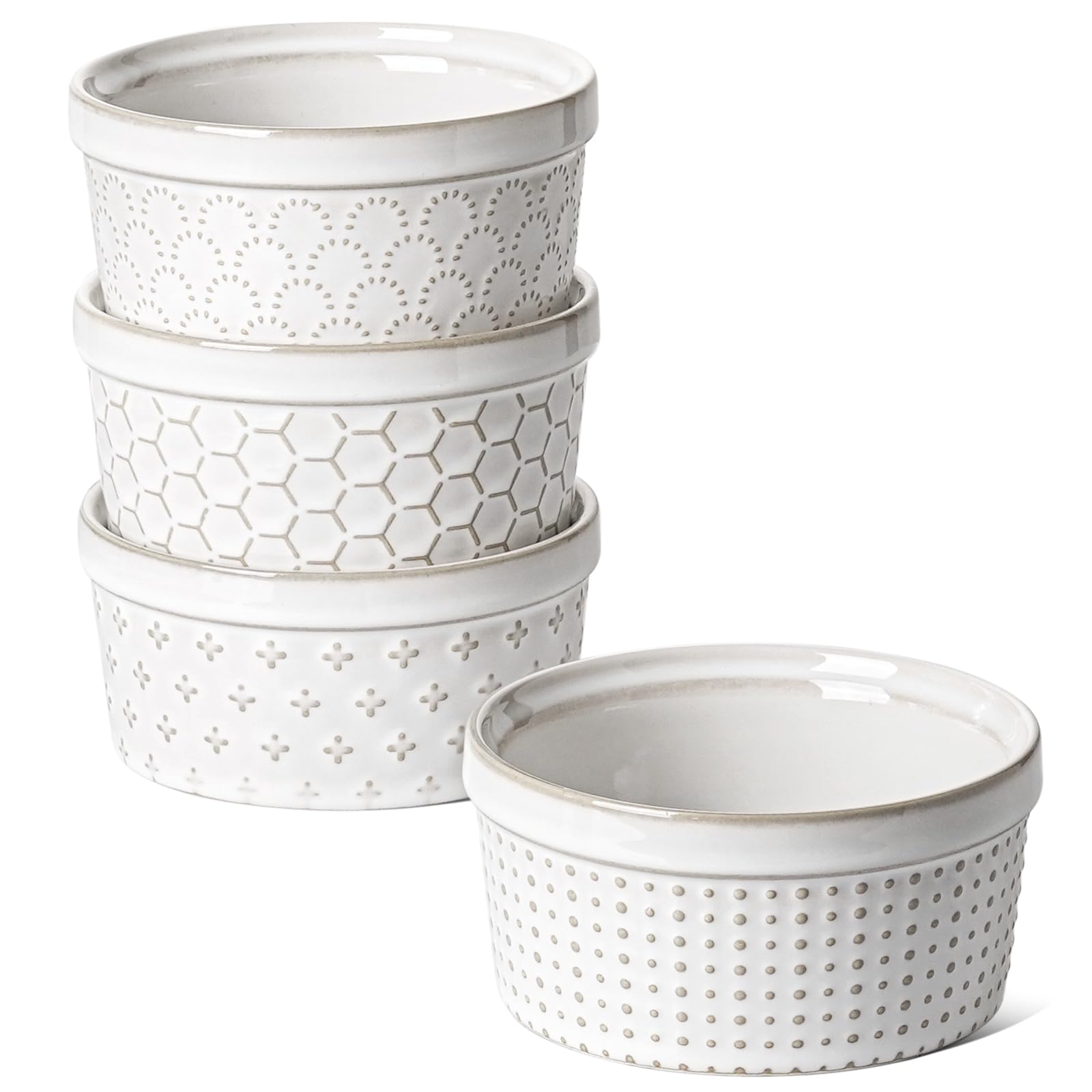 Ramekins LE TAUCI 170g - Cerâmica Branca - 10cm - Conjunto Com 4 - Para Creme Brulee E Sobremesas