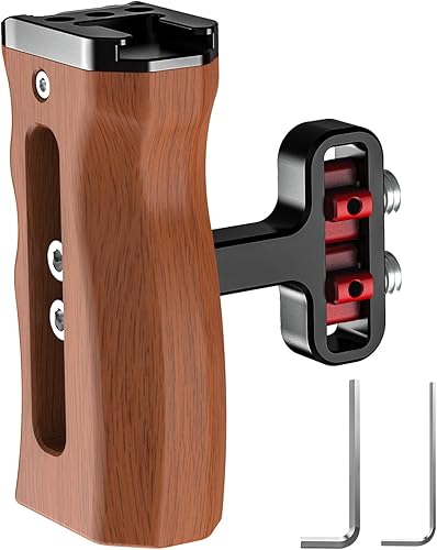 Takerers Empuñadura lateral de madera con zapata fría de montaje de tornillo de 14"-20 para SmallRig Neewer Sony A6400 A6600 A7III A7IV Nikon Canon