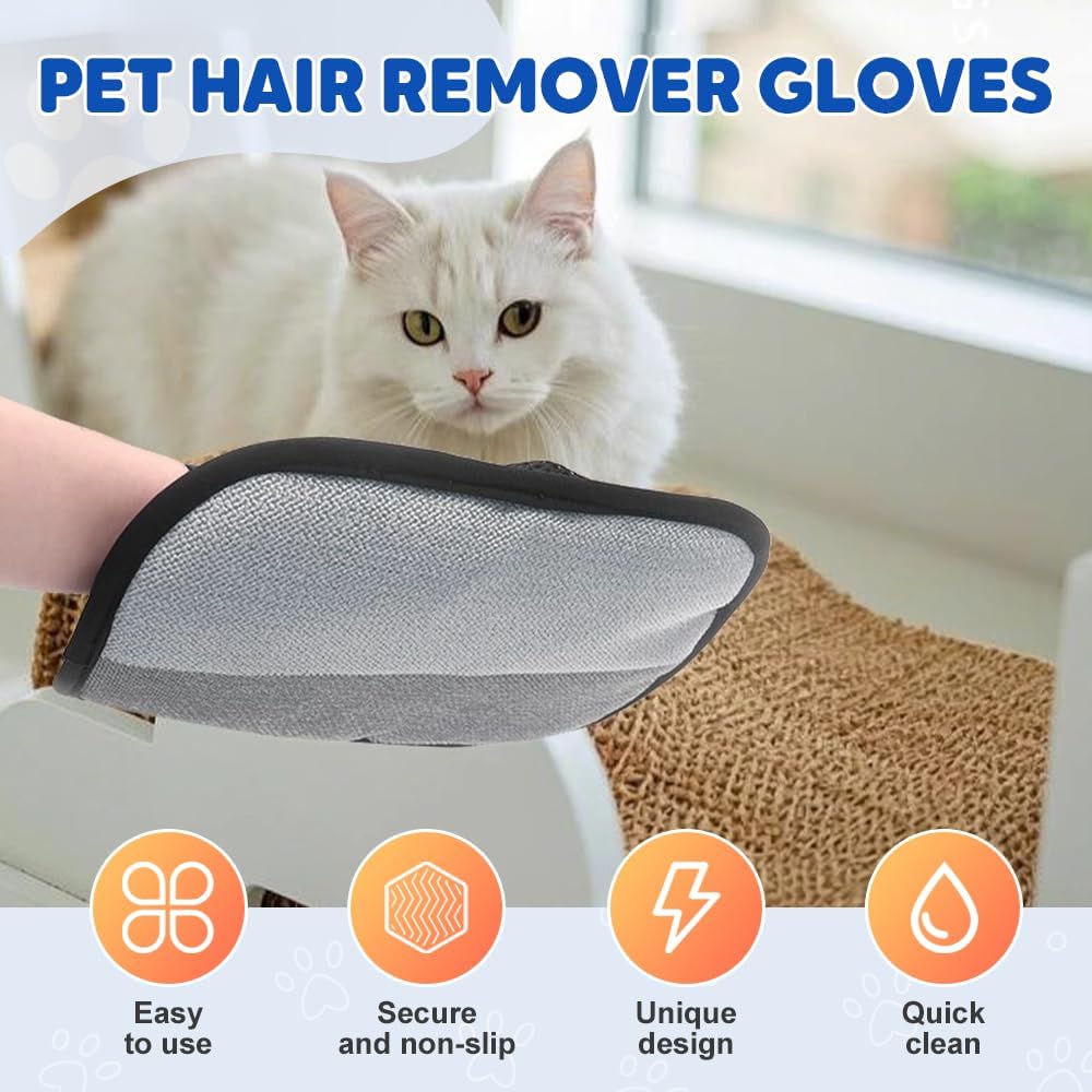 Magic Brush Pet Hair Remover Glove - 2025 Upgraded Reusable Electrostatic Glove For Dog & Cat Hair On Furniture, Car Seats, Clothing (2-Pack)
