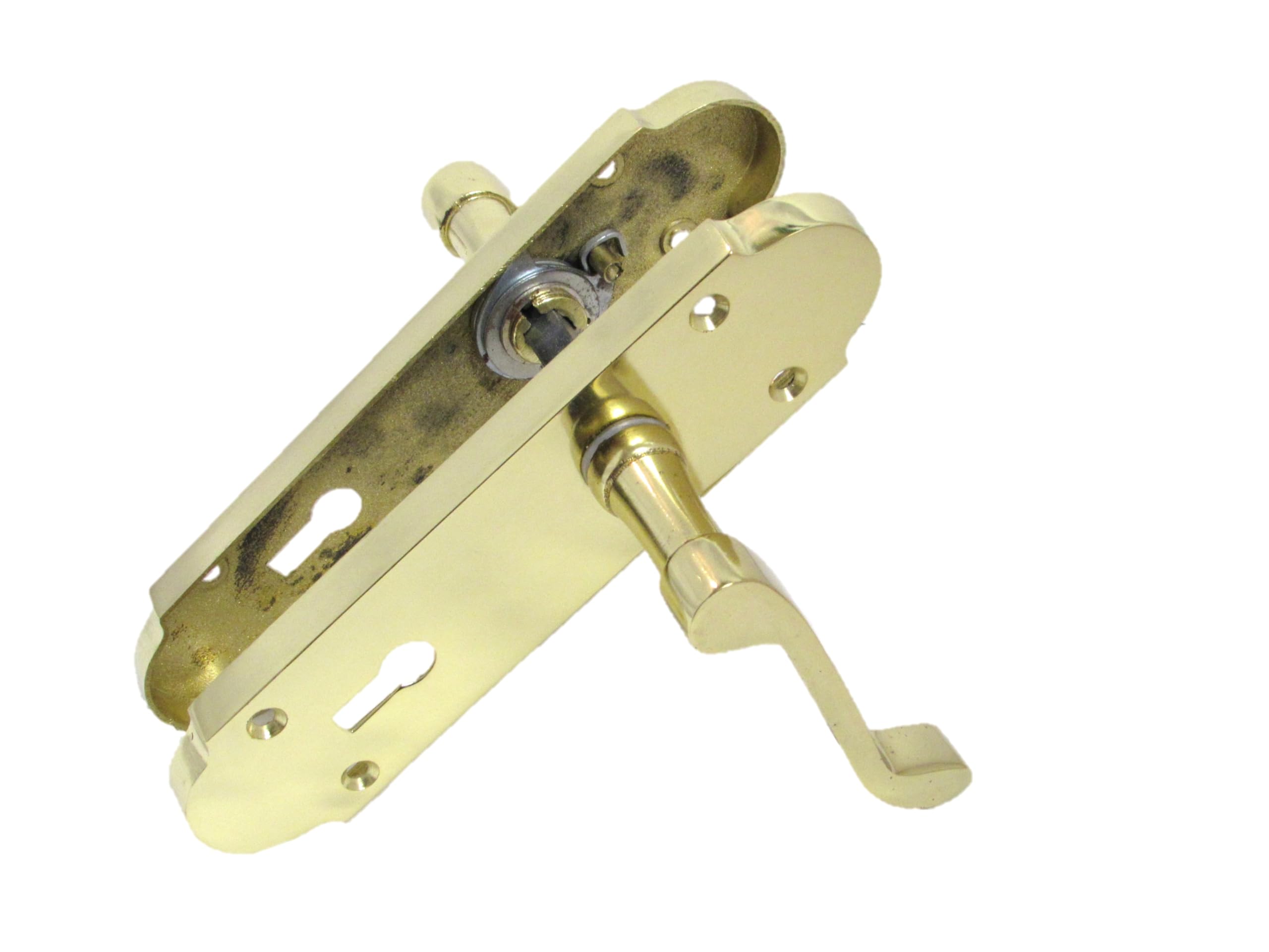 Epsom Door Handle Victorian Style Electro Brass Lever Lock Set – Backplate Design – Includes 3 Lever Mortice Sash Mechanism – 1 Pair
