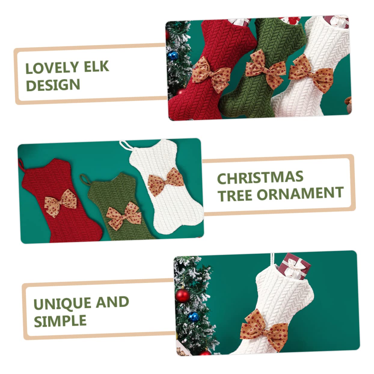 PRETYZOOM 3 Pz Calze di Osso Lavorate a Maglia Calze di Natale all'Uncinetto Ornamento del di Natale Borsa di Natale Ornamento Dell'albero di Natale Calza Ossea Bianca Filato