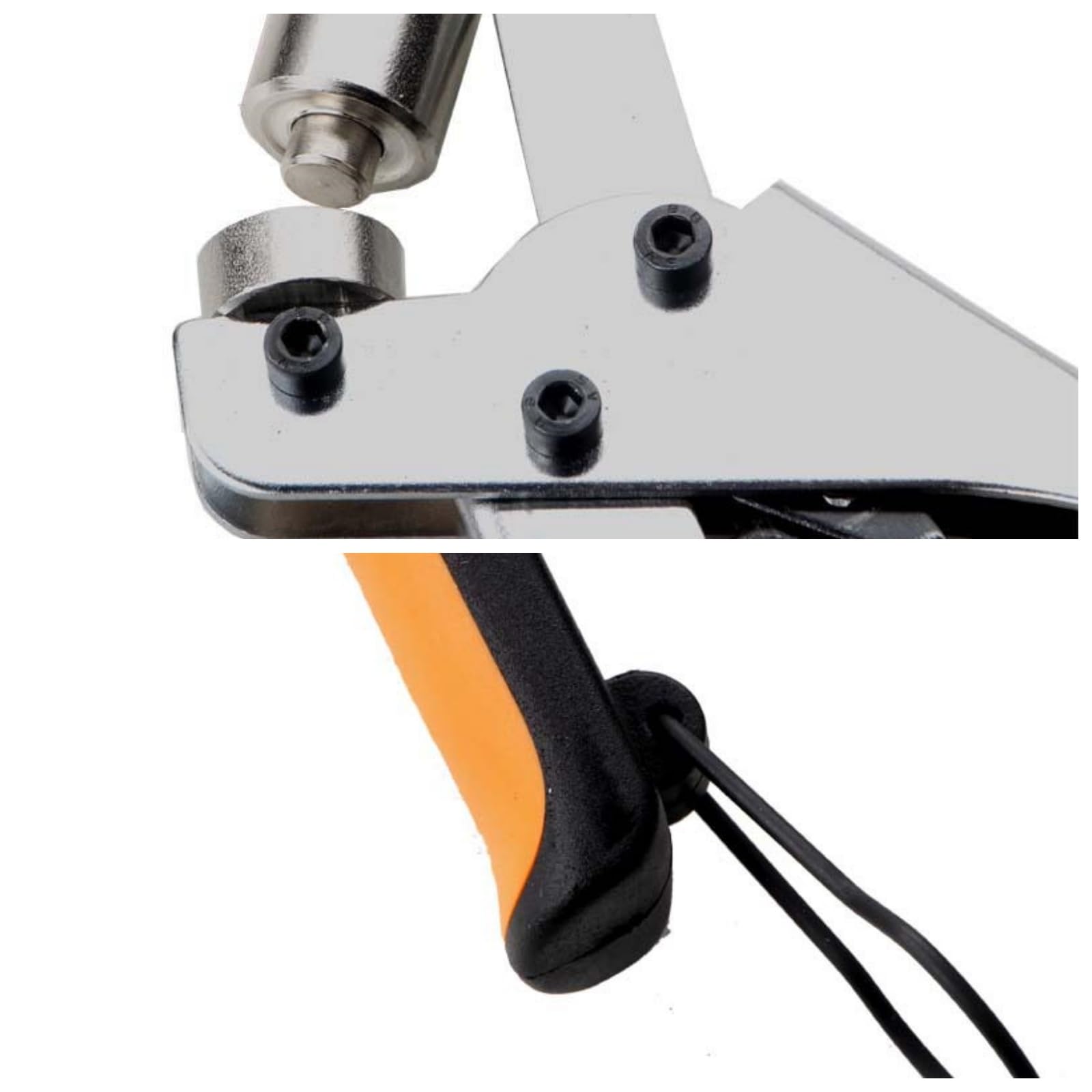 1 pinza professionale per occhielli con 100 occhielli inossidabili (Ø 10 mm), pressa magnetica in acciaio temprato per tessuti e teloni, punzonatura per occhielli e occhielli in metallo