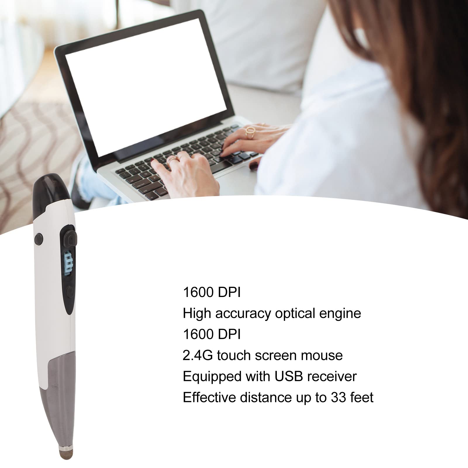 Fockety Mouse Tascabile Ottico Wireless USB da 2,4 GHz Mouse Ottico Digitale Regolabile 800/1000/1200/1600 DPI Mouse Ergonomico con Scrittura a Mano Mini Air Mouse per PC Laptop Notebook
