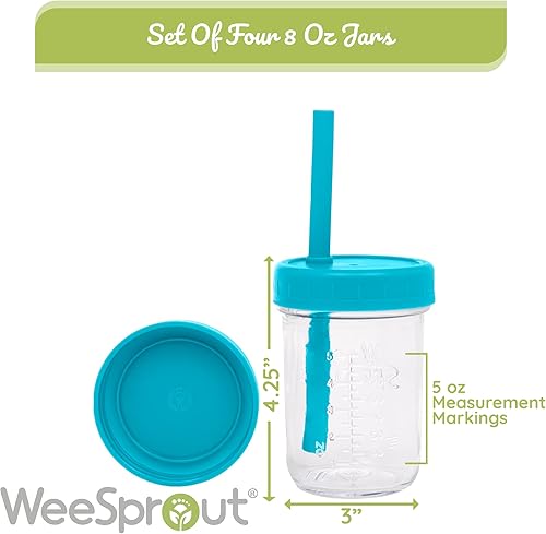 Miniatura 4 de WeeSprout Vasos de vidrio con tapas y pajitas, tarros de batidos resistentes a derrames para niños pequeños y niños, almacenamiento de alimentos