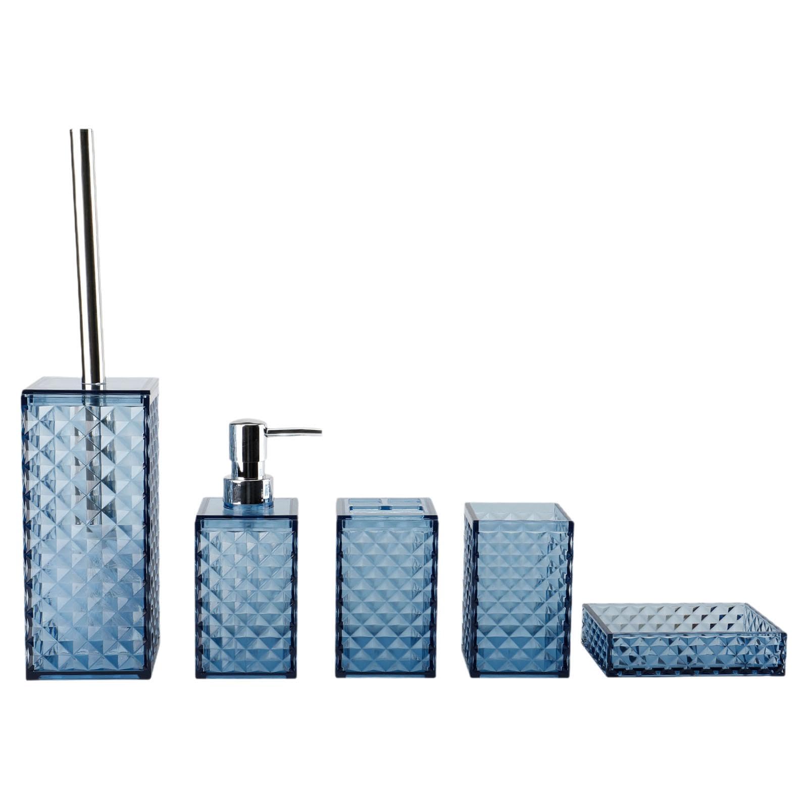 Juego de 5 Piezas: Jabonera, Dispensador de Jabón, Portacepillos de Dientes, Vaso de Baño, Accesorios de Baño, PP de Fácil Limpieza, Azul Oscuro, Individual